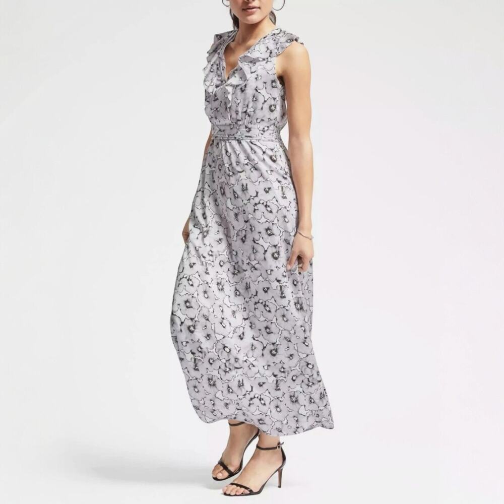 Banana Republic Floral Ruffle-Vee Maxi Dress Size 6 Tall